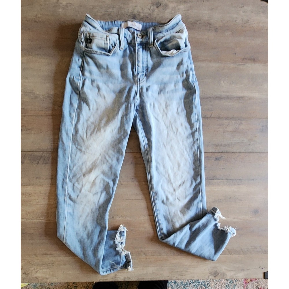 KanCan Jeans Light Wash Denim Blue Skinny Distressed Hem Jeans Junior Size 7/27